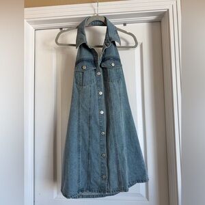 House of Harlow 1960 Blue Denim Halter Dress